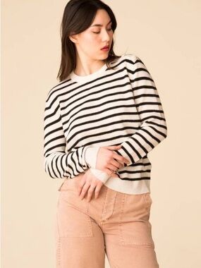ATM Anthony Thomas Melillo Black & White Striped Crewneck Sweater